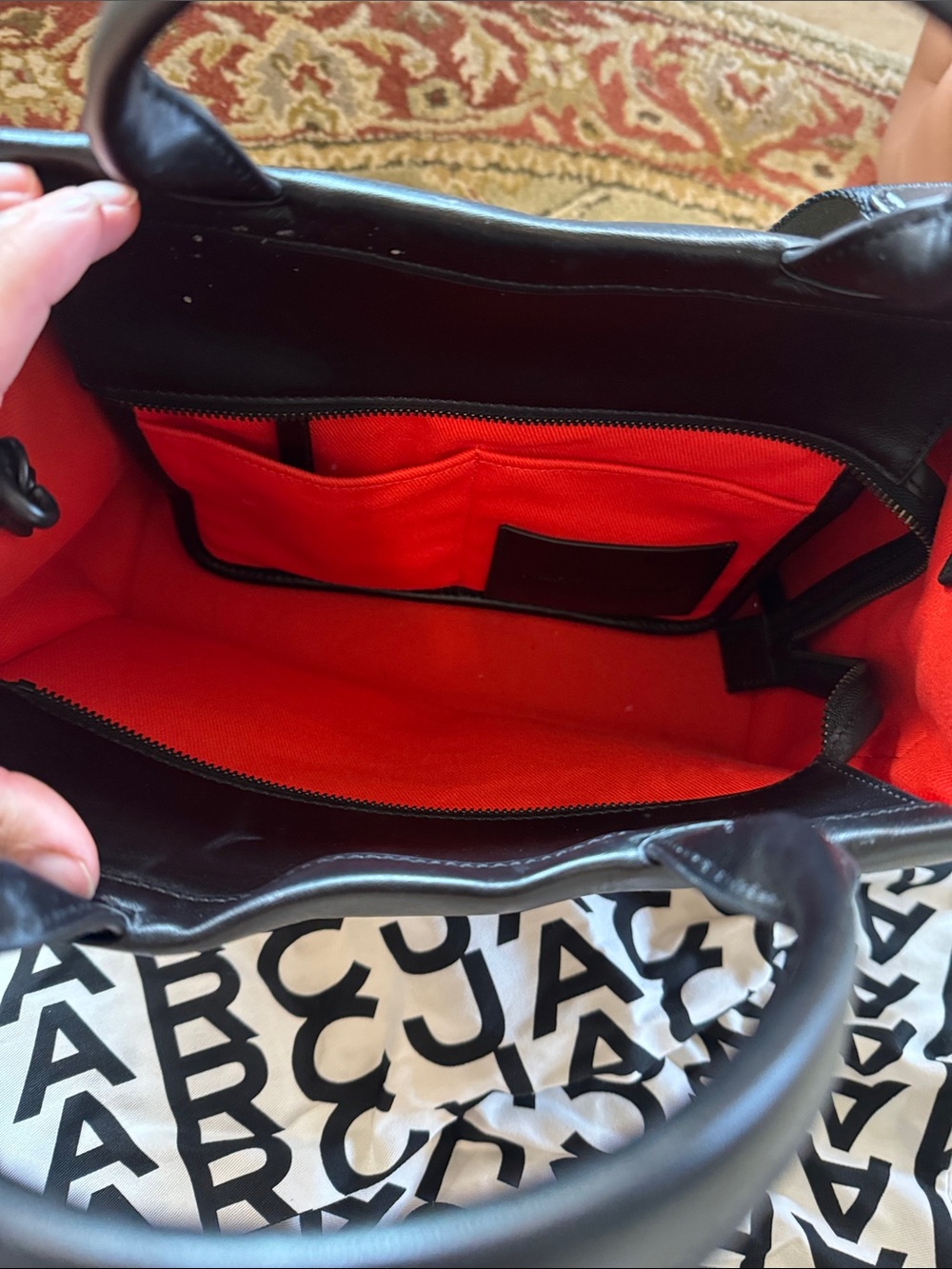 Marc Jacobs Straw Tote Bag with Black Trim and Logo - Picture 4 of 6